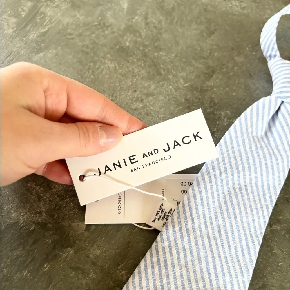 Janie and Jack blue white stripe seersucker tie size 0-24 months new